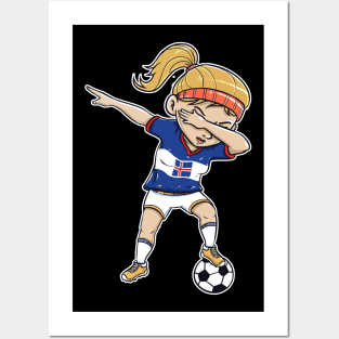 Dabbing Soccer Player Funny Iceland Fan T-Shirt girl Posters and Art